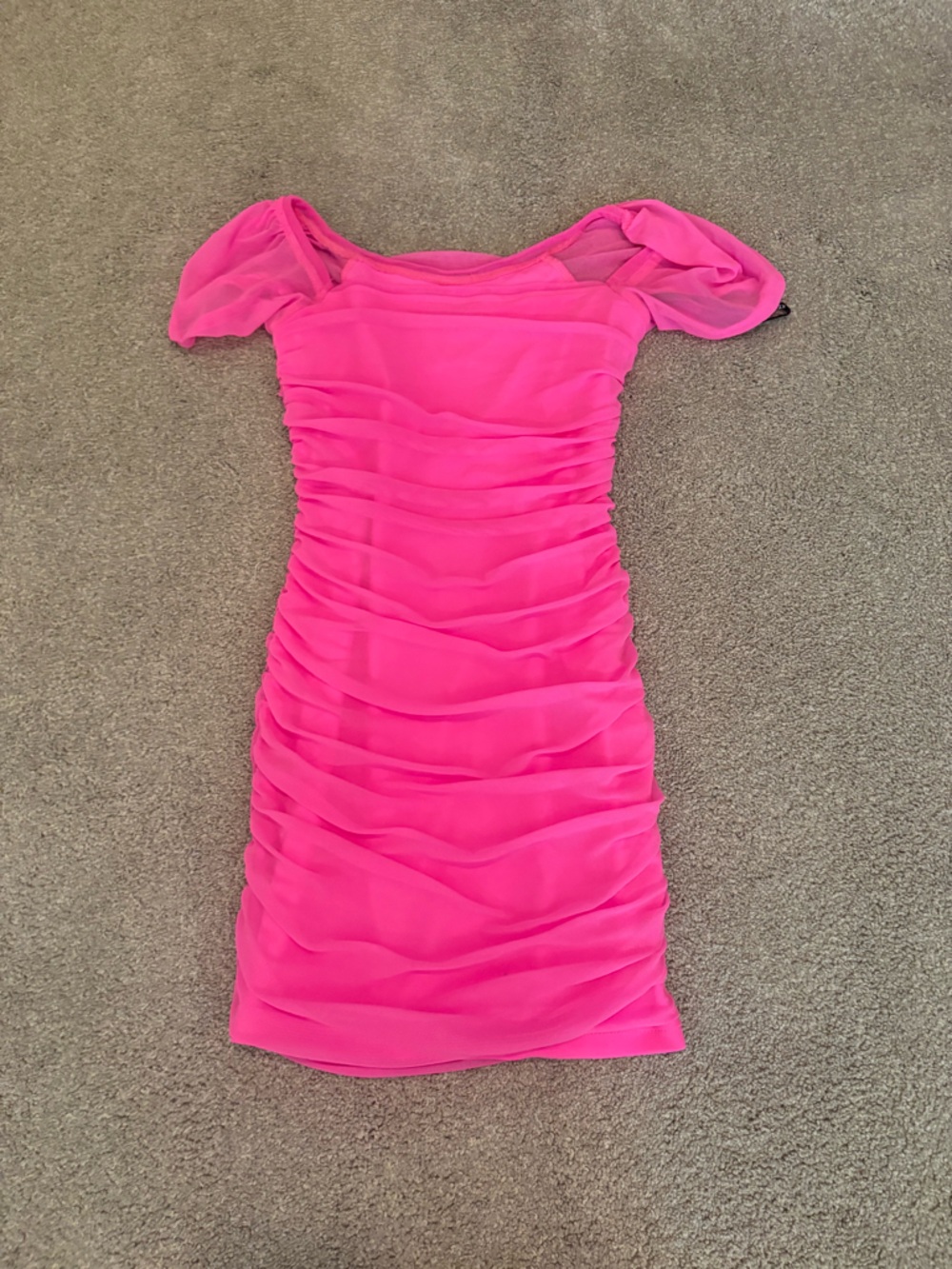 Katie J NYC Hot Pink Ruched Off-Shoulder Mini Dress